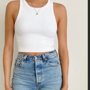 white high neck ribbed tank